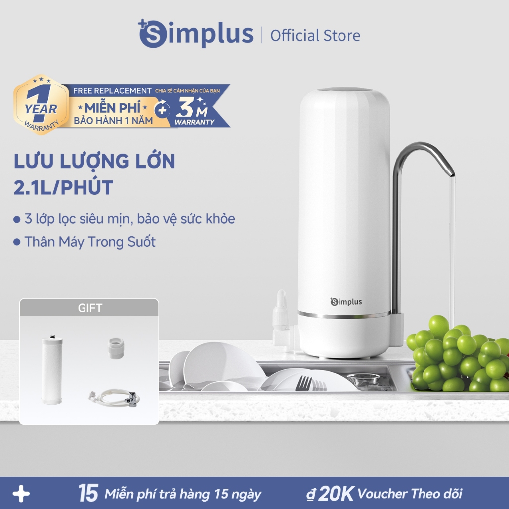 Simplus Máy lọc nước Lọc siêu vi uống trực tiếp  Lắp vòi tại bếp  2 chế độ nước, diệt khuẩn khử clo 