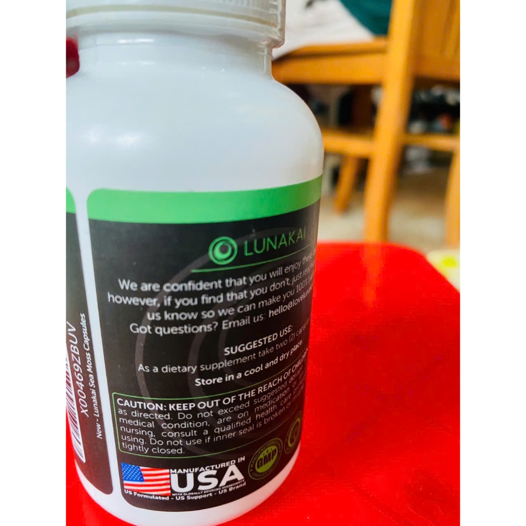 Lunakai USA Made Irish Sea Moss Capsules with Black Seed Oil, Ashwagandha, Burdock Root & Bladderwra