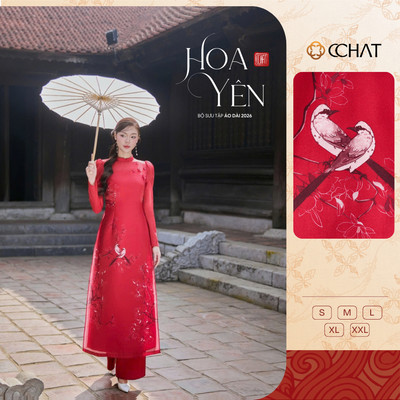 Áo Dài Nữ 𝐂𝐂𝐇𝐀𝐓 Hoa Yên Đính Hoa Lazer Chất Liệu Tafta Cao Cấp 24NDV5001OT