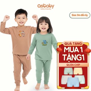 Bộ dài tay cài vai ASBABY vải petit cotton rayon in hình cho bé trai,gái 9 tháng-6 tuổi