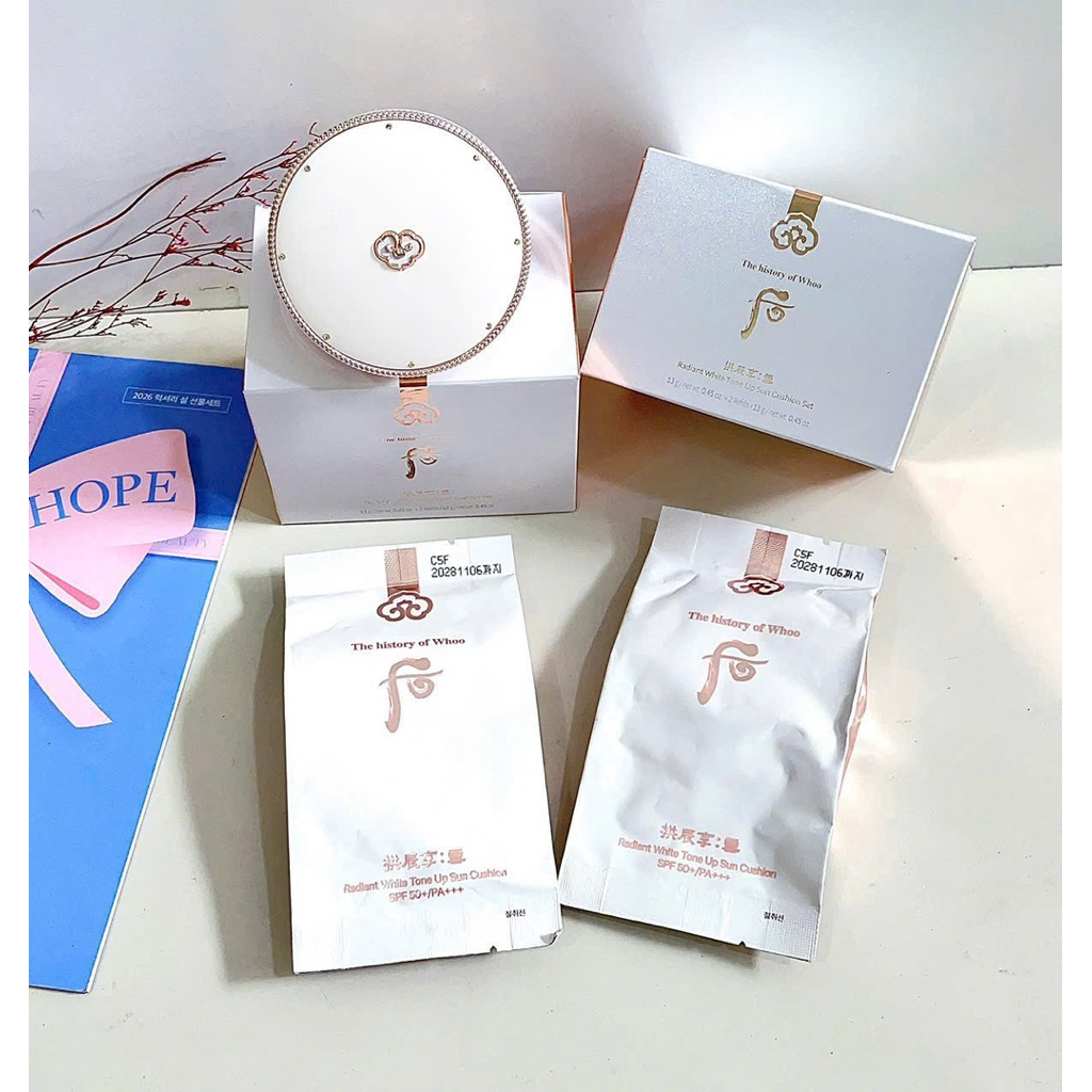 Set Phấn Nước Whoo trắng The history of Whoo Radiant white Tone Up Sun Cushion