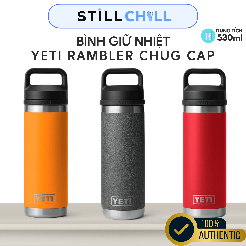 Bình giữ nhiệt cao cấp YETI Rambler Chug Cap 18oz chính hãng - nắp chống tràn, có quai xách