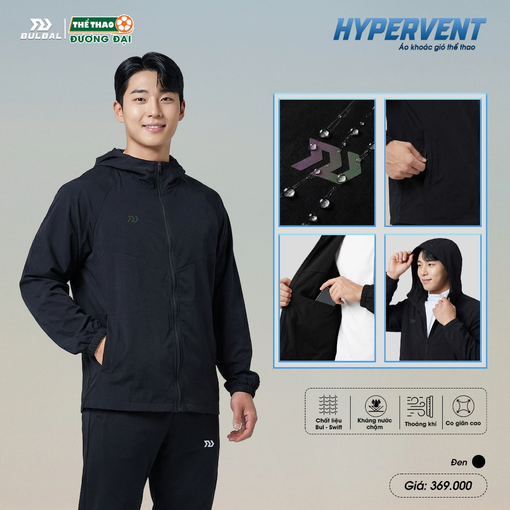 Áo Khoác Gió Bulbal Hypervent Có Mũ Vải Dù Bul-Swift Nhẹ Kháng Nước Thể Thao Đương Đại