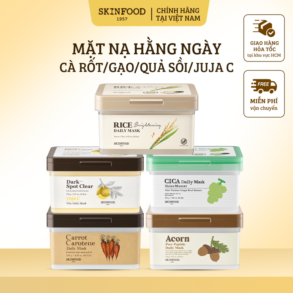 [Live] Hộp Mặt Nạ Dưỡng Da Hằng Ngày Cà Rốt/Quả Sồi/Quýt Skinfood Daily Carrot Carotone/Acorn Pore P
