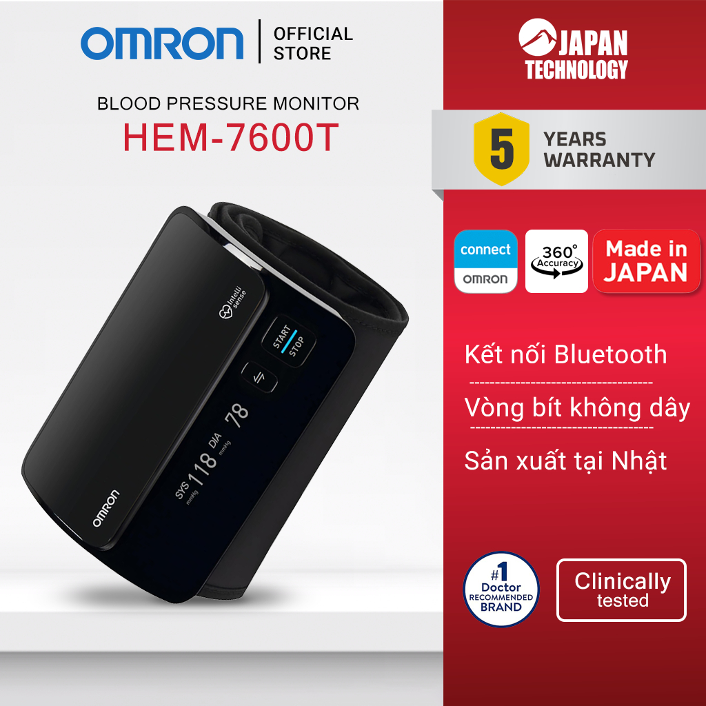 Máy Đo Huyết Áp Bắp Tay Không Dây Omron HEM-7600T - Thiết Kế Cao Cấp, Kết Nối Bluetooth