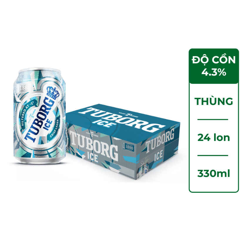 Thùng 24 lon Bia Lager Tuborg Ice (330ml/lon) - Độ cồn 4.3%
