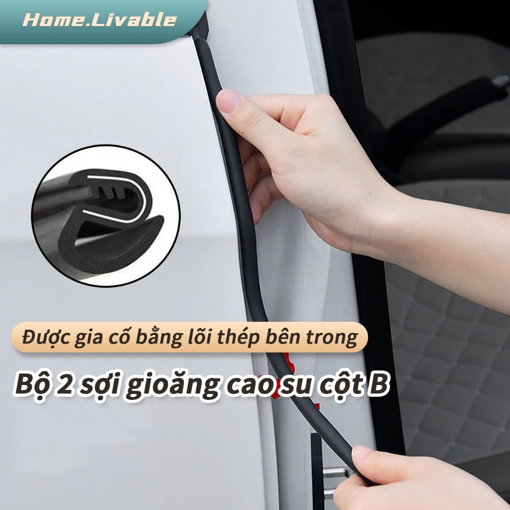 Bộ 2 Gioăng Cột B Gia cố bằng lõi thép bên trong Dài 80cm Chống bụi, cách âm,giảm ồn Phù hợp với mọi loại cửa xe ô tô