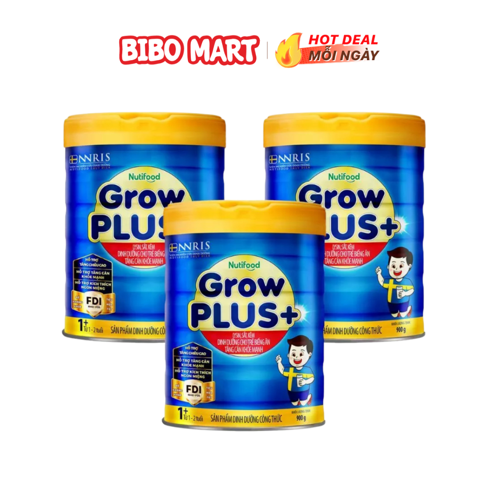 Sữa GrowPLUS+ Xanh Hỗ Trợ Trẻ Biếng Ăn Tăng Cân Phát Triển Chiều Cao Lon 900g Từ 1-2 Tuổi-Bibomart