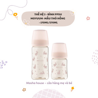 Thế hệ 3 - Bình PPSU Moyuum - Mẫu Thỏ hồng 170ml/270ml - Kèm núm, Chính Hãng