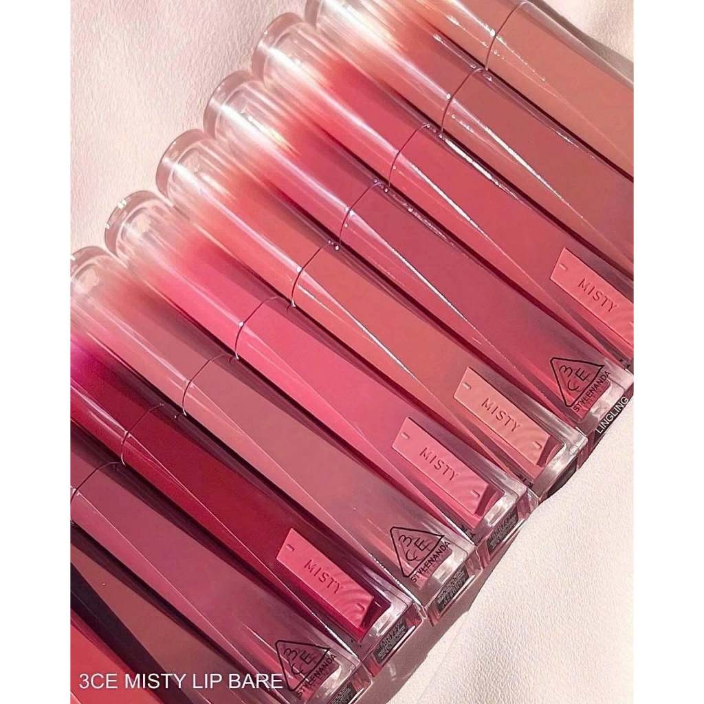 Son Bóng 3CE Misty Lip Bare căng bóng mịn môi, Son Bóng Pha Lê 3CE Bản Mới