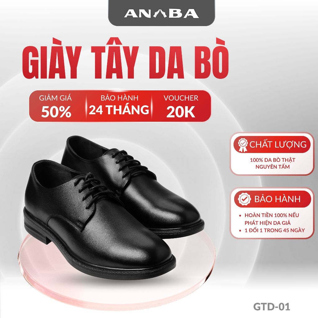 [CHÍNH HÃNG] Giày Tây Nam ANBA GTD01DV Da Bò Thật Cao Cấp Đế Cao Su Êm Chân Chống Trượt Trẻ Trung Bảo Hành 24 Tháng