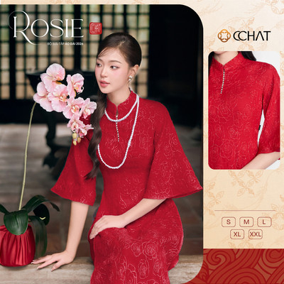 [TẶNG 01 QUẦN LỤA] Áo Dài Nữ 𝐂𝐂𝐇𝐀𝐓 Họa Tiết Rosie Tơ Dệt Chất Liệu Ren Cao Cấp 24NDR8002OT