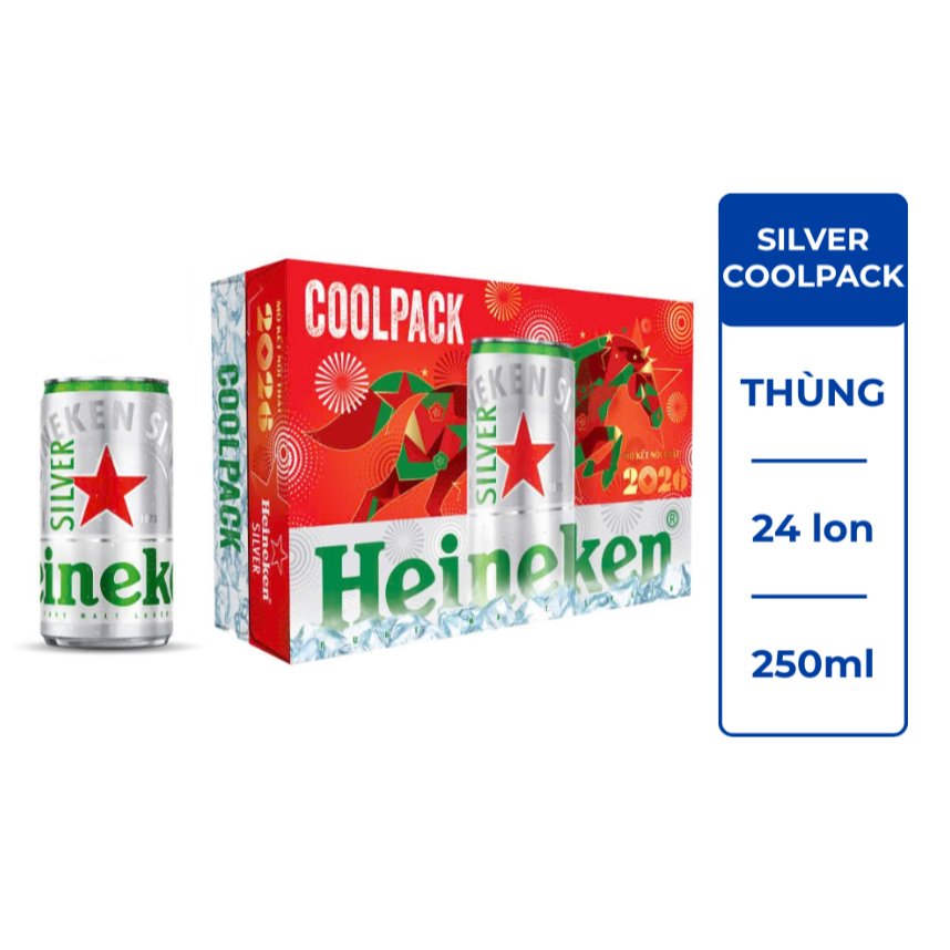 Thùng 24 lon bia Heineken Silver Coolpack 250ml/lon
