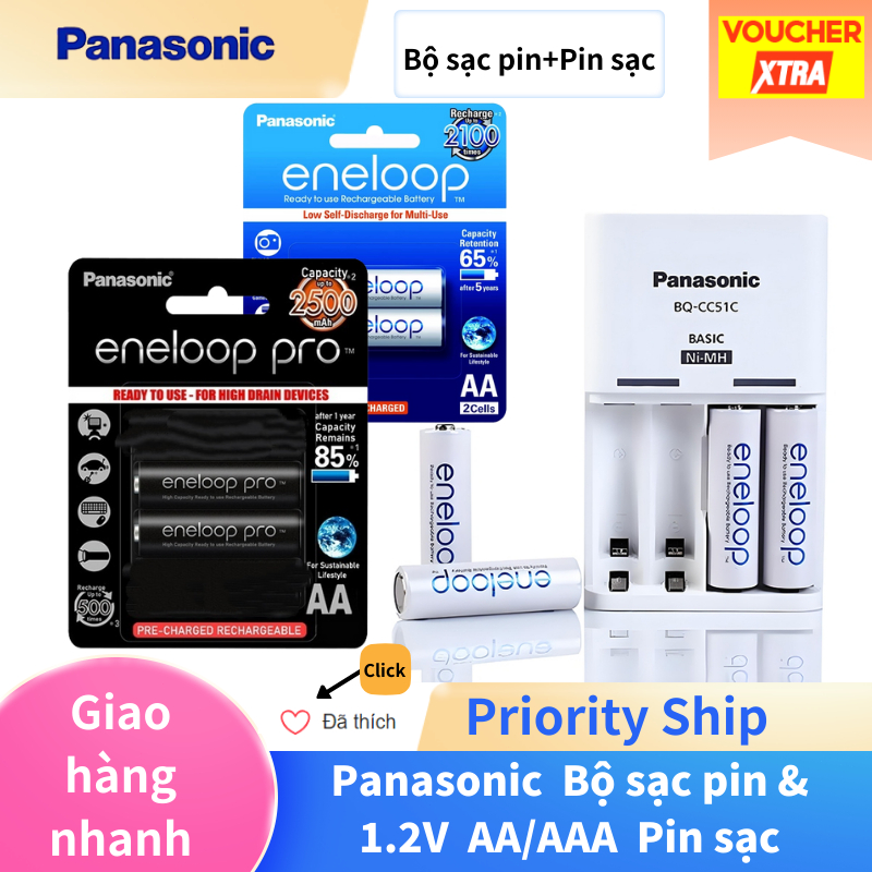 Vi 2/4 Viên Panasonic Eneloop Pro Pin Sạc 1.2V AA 2550mAh/AAA 900mAh/Eneloop Ni-MH AA/AAA Bộ Sạc  BQ