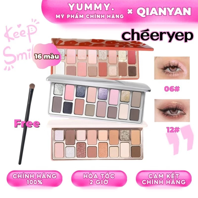 [Cheeryep]  Qianyan Cheeryep Bảng phấn mắt Natural Color 16 ô màu nhũ lì xinh