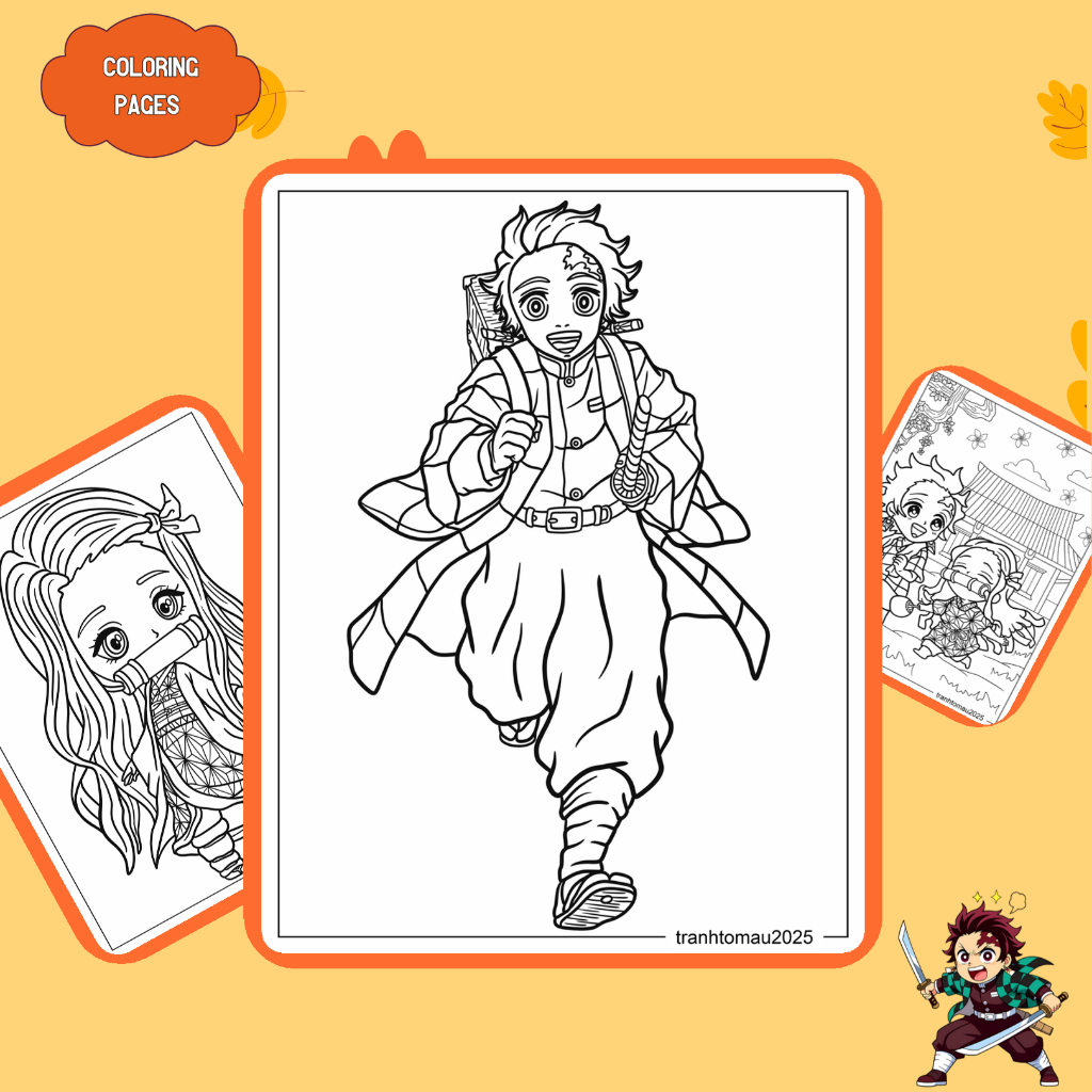 Bộ 50/25/10 tờ tranh tô màu, tranh tập tô cho bé, hình phim Demon Slayer, giấy A4, A5 dày 160gsm DS0