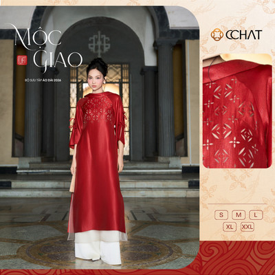 Áo Dài Nữ 𝐂𝐂𝐇𝐀𝐓 Dáng Suông Mộc Giao Cắt Laze Trang Trí Chất Liệu Tafta Cao Cấp 25NDB8003ST