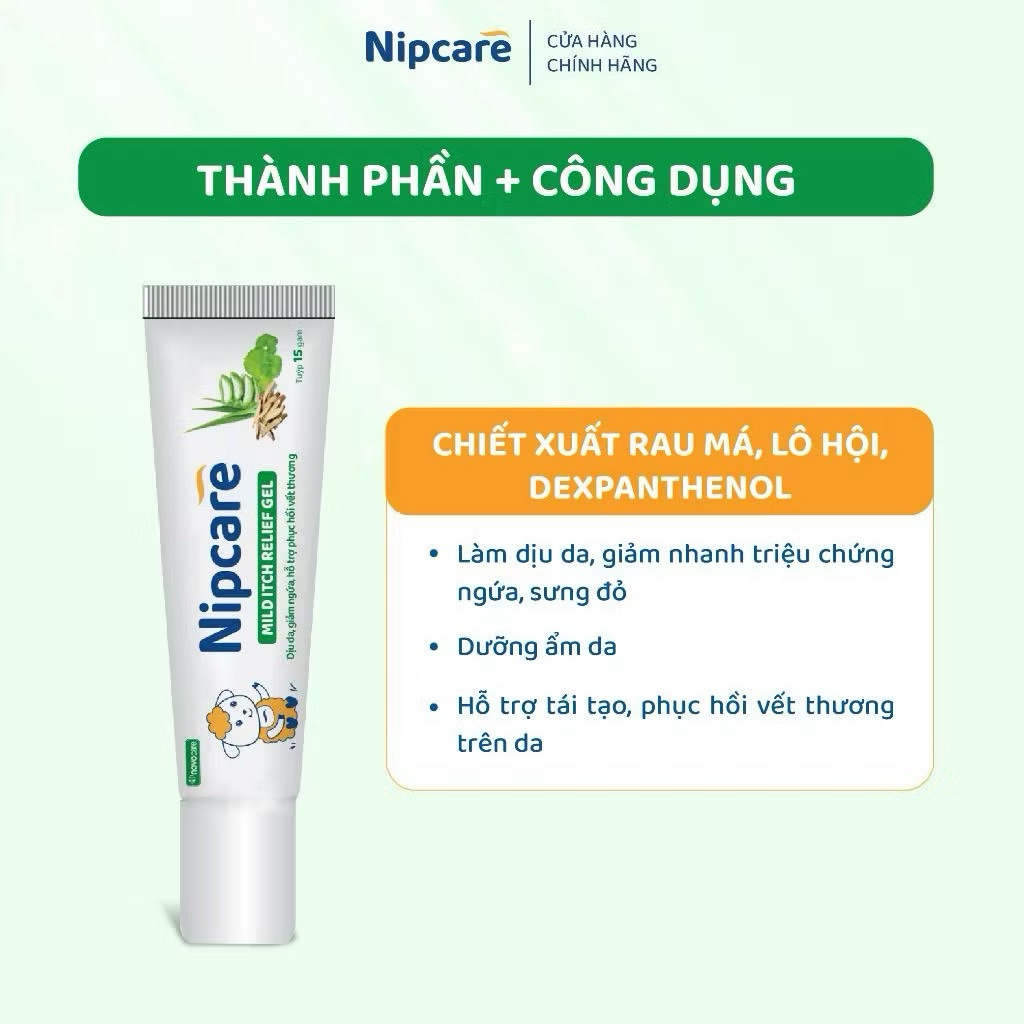 Gel bôi Nipcare Mild Itch Relief 15g-Giảm ngứa,chàm sữa,côn trùng cắn cho bé
