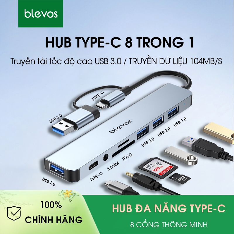 8 trong 2 Hub hia cổng USB 3.0 bộ chuyển đổi Hub chuyển đổi Type C to SD TF Hub cổng chuyển đổi macb