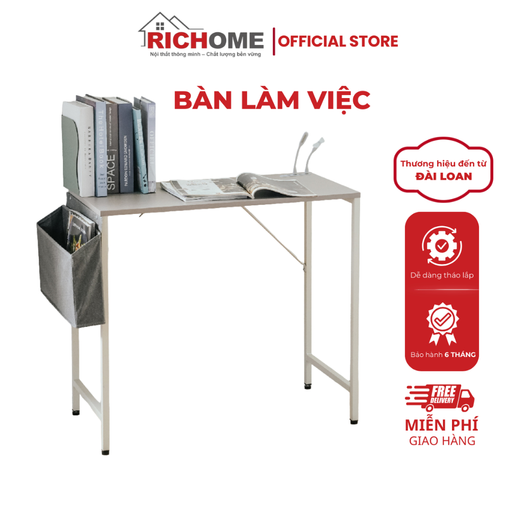 Bàn làm việc basic có quạt ổ usb sạc, RICHOME DE320, Khung sắt sơn tính điện, ván MDF phủ melamin