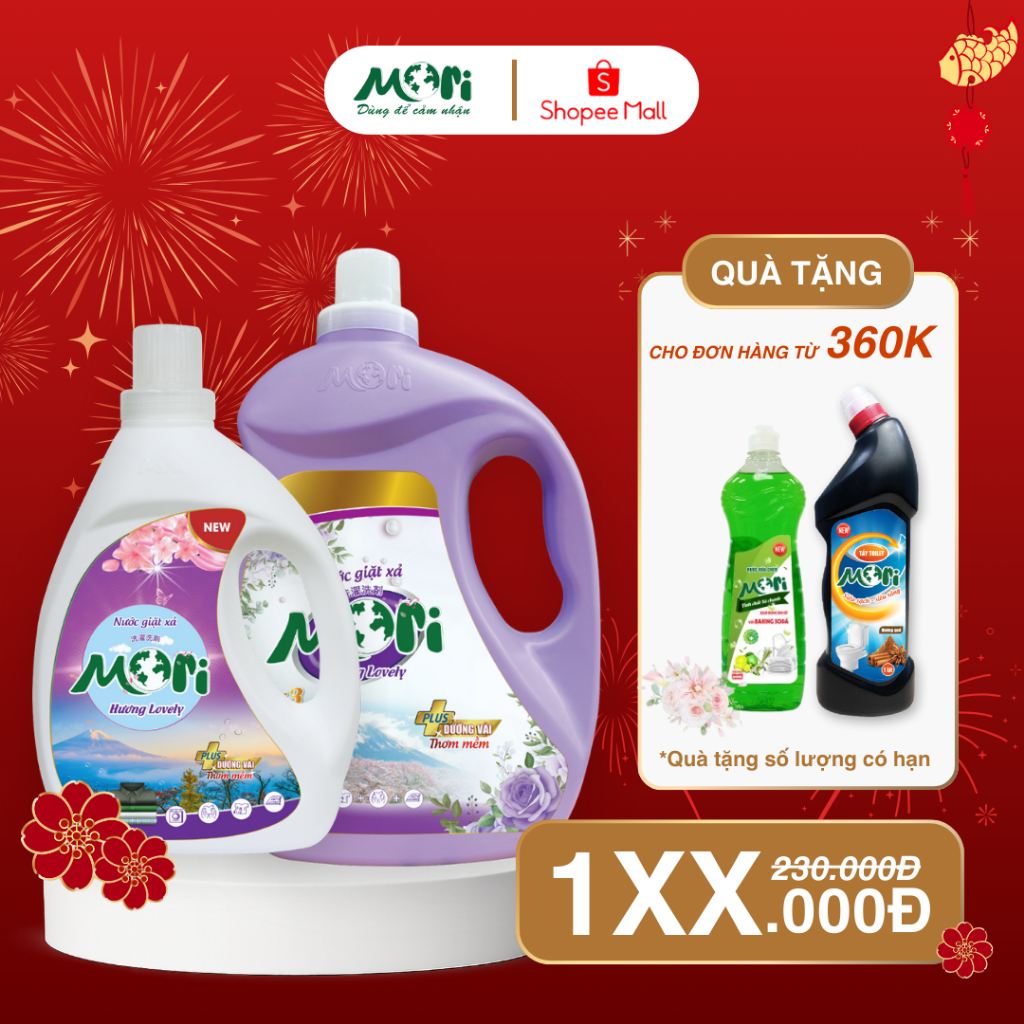 Nước Giặt / Xả Vải Mori Clean Thơm Lâu loại (4,8kg, 3,2kg, 2,6kg) cho máy giặt cửa trên / trước