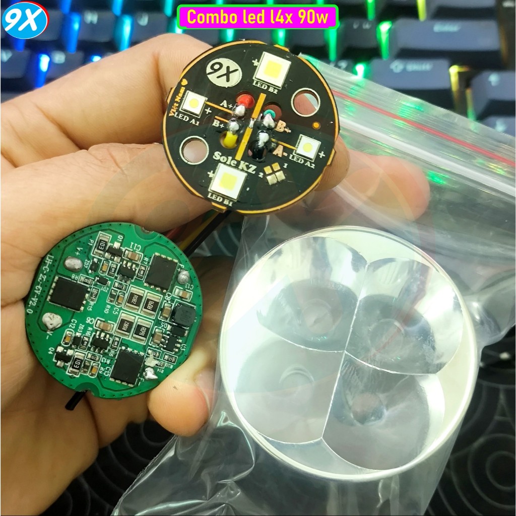 Combo Driver + Led + Chóa L4x Sole 90W 6V 2 Kênh Trợ Sáng Mod Led DIY
