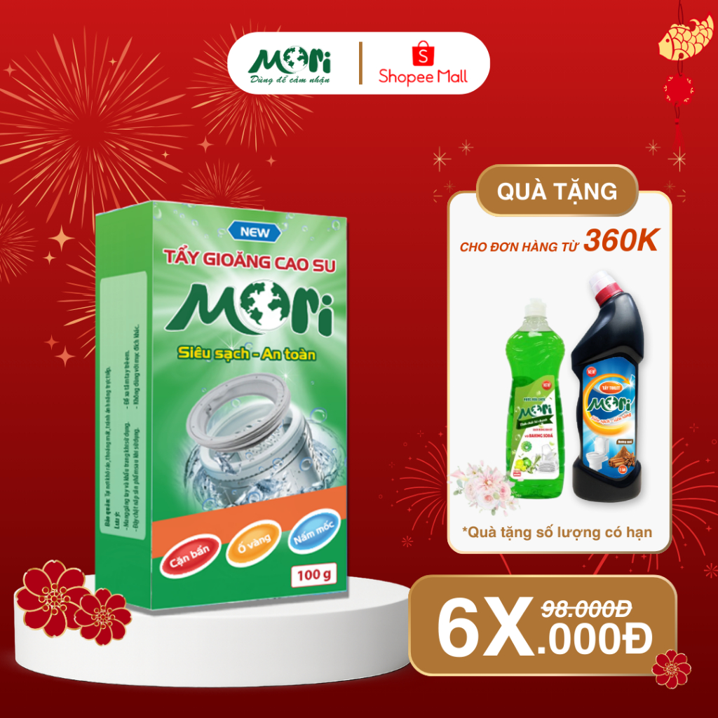 [combo] Tẩy mốc gioăng cao su 100gr, tẩy lồng máy giặt Mori 250g, vệ sinh máy giặt toàn diện MR026