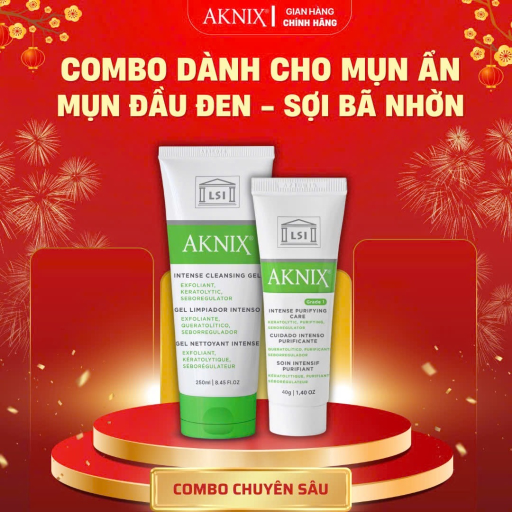 Combo Kem mụn AKNIX PURIFYING 40g + Sữa Rửa Mặt AKNIX INTENSE 100ml  Giảm Mụn Đầu Đen, Mụn Ẩn, Sợi B