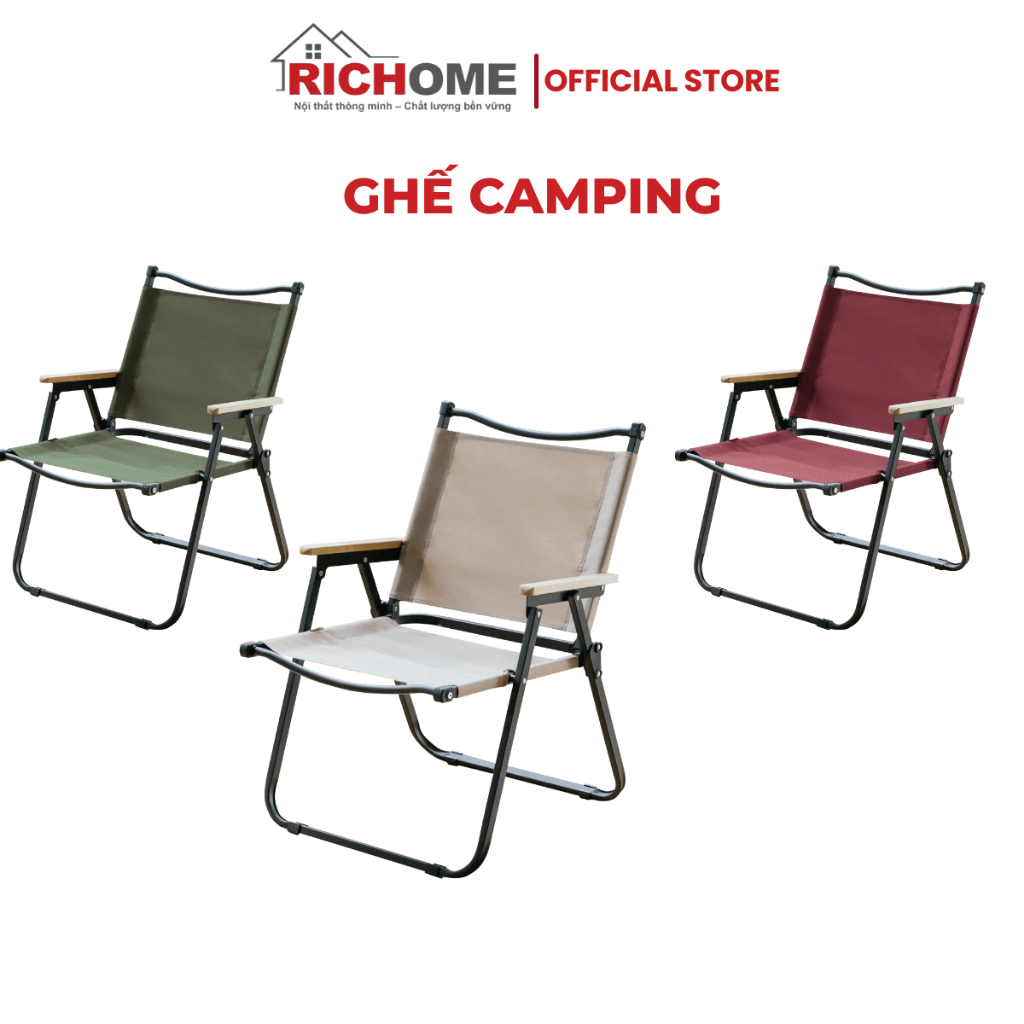 Ghế camping, ghế trà chanh gấp gọn RICHOME CH1372. Size to, khung kim loại chắc chắn cao cấp