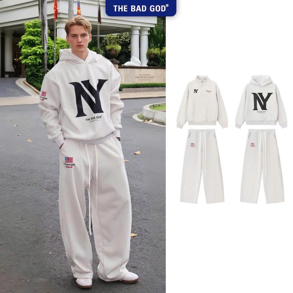 Set Quần Áo Sweater / Hoodie chất nỉ nhung thu đông The Bad God NY APEX
