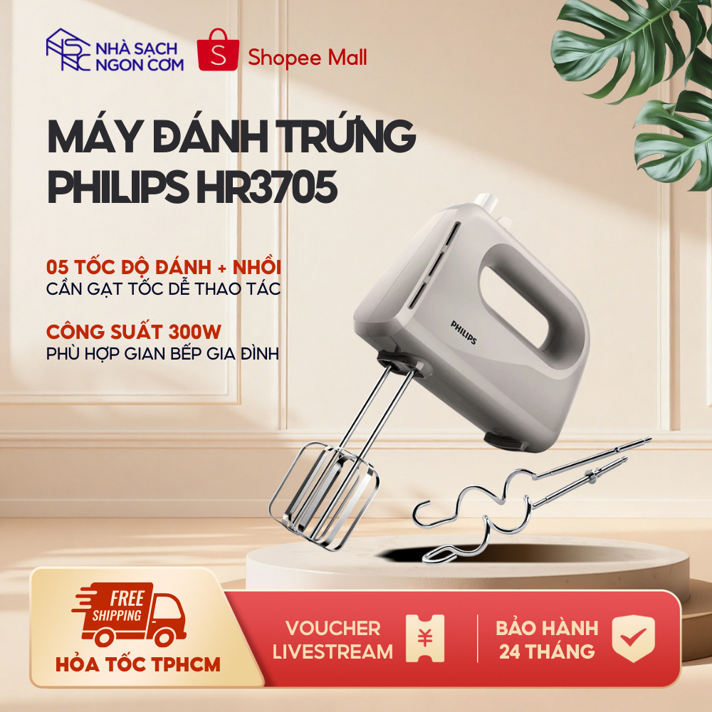 Máy đánh trứng Philips Daily Collection HR3705/20 - Màu xám 300w- BH chính hãng