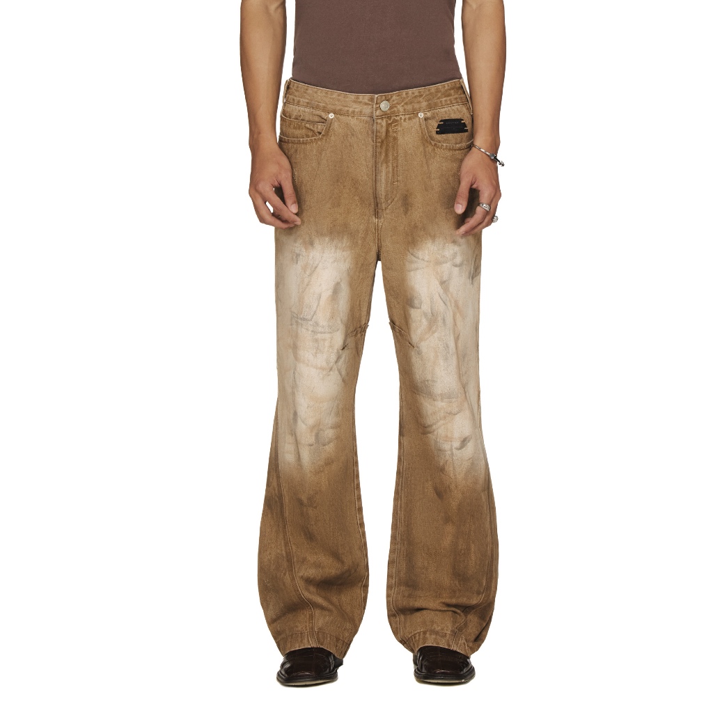 Quần jean washed nâu ống suông Beuter - BEUTER® WASHED DISTRESSED STRAIGHT JEANS - BROWN