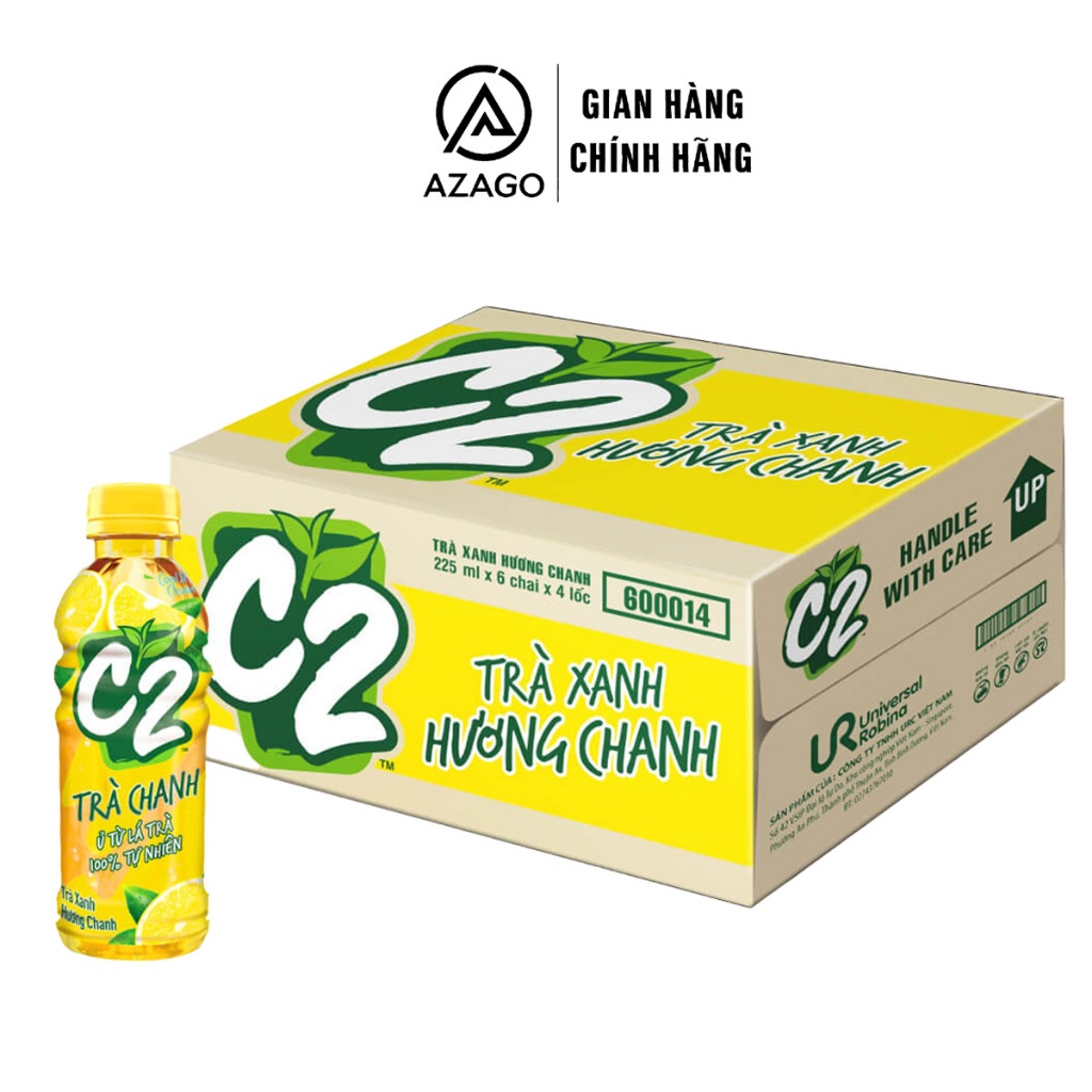 Thùng 24 chai trà xanh C2 225ml hương ổi hồng chanh dây / hương táo / hương chanh / hương đào - AZAG