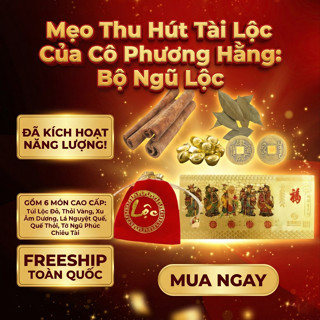 Bộ Ngũ Lộc 6 vật phẩm - Túi nhung, vàng thỏi, xu âm dương, lá thanh quế, tờ Ngũ Phúc, chỉ đỏ ( MẸO CÔ PHƯƠNG HẰNG ).