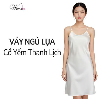 Váy ngủ nữ WANANBE đầm ngủ lụa cổ yếm dây lưng xỏ chéo thắt nơ có thể tháo mở dễ dàng quyến rũ DNS33