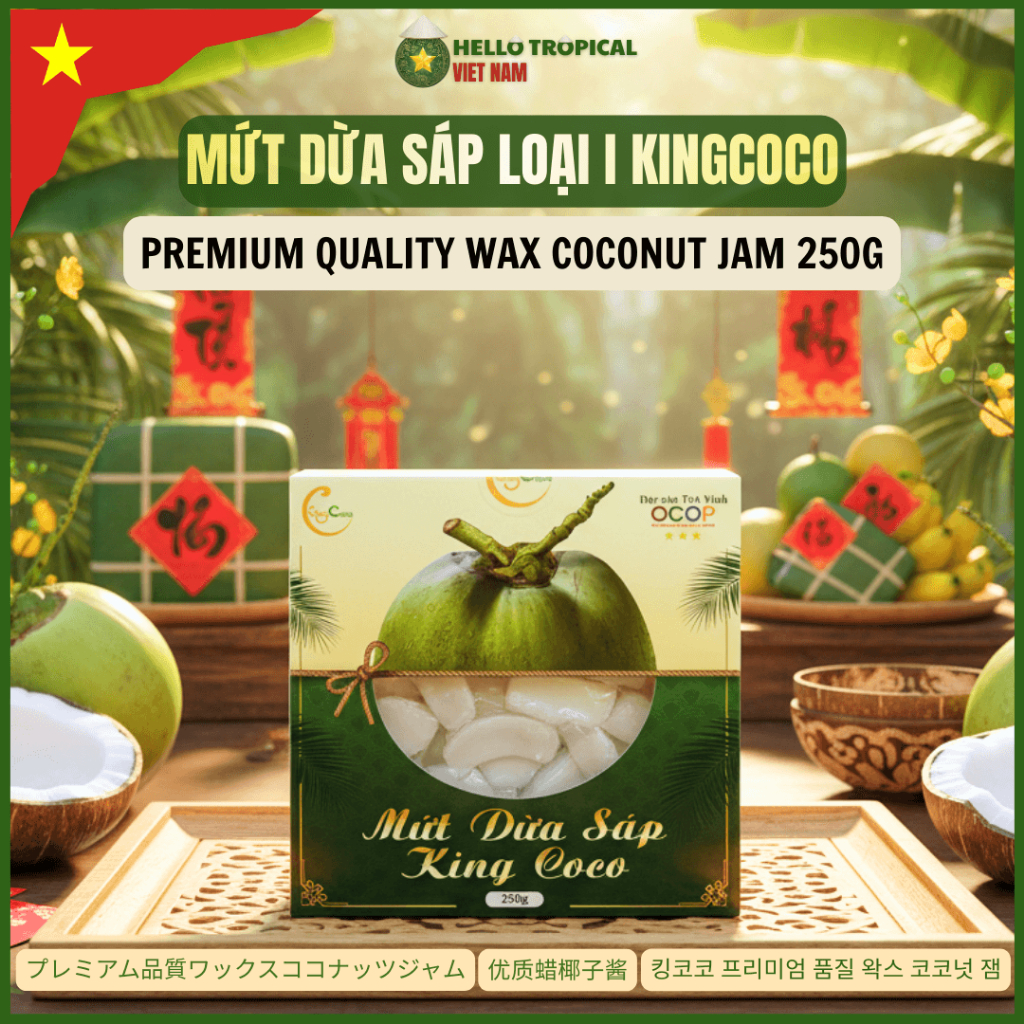 [25.03] Mứt Dừa Sáp Sữa tươi KINGCOCO | Đặc Sản Trà Vinh | Loại 1 to dài ít ngọt (Hộp 250g ép chân không