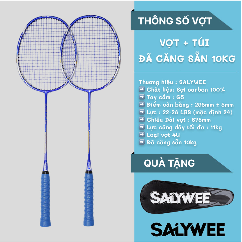 Vợt cầu lông full carbon SALYWEE HZ 4UG4 cao cấp siêu nhẹ lực căng 22-28lbs Hàng Chính Hãng