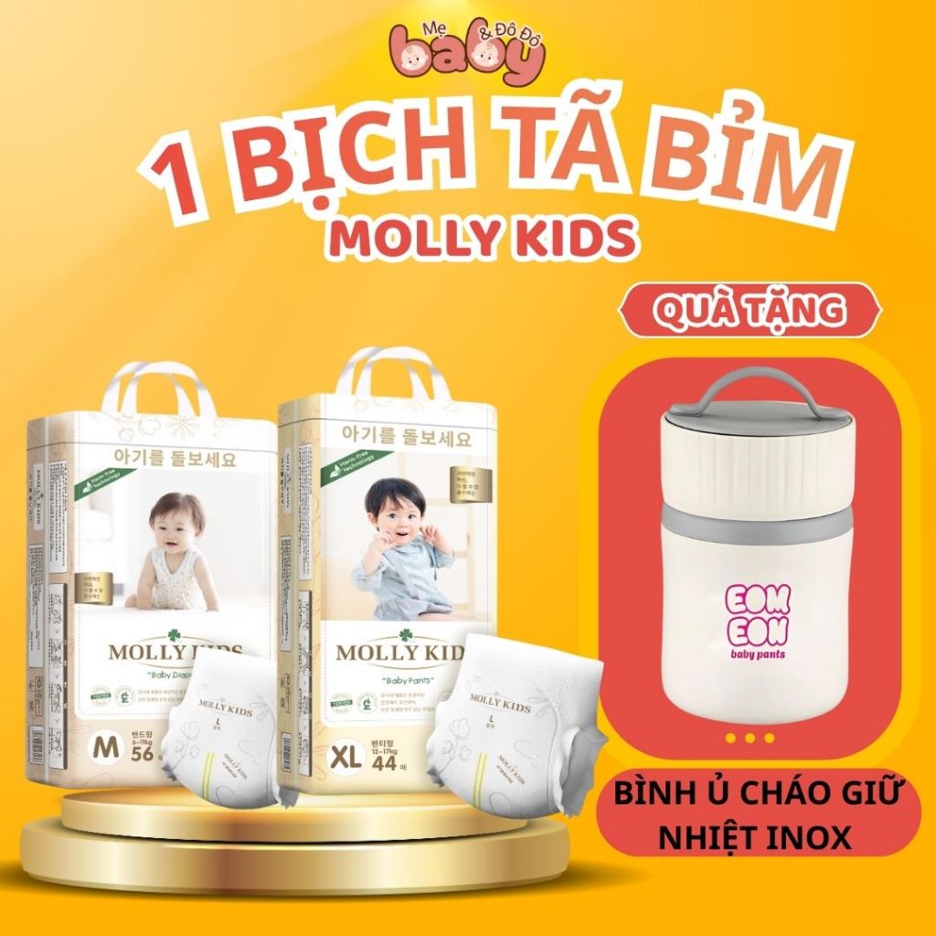 [ 1 Bịch Bỉm Molly Kids ] [ Tặng Bình Ủ Cháo Giữ Nhiệt Cho Bé ] Bỉm Molly Kids Cho Bé Size NB - 4XL