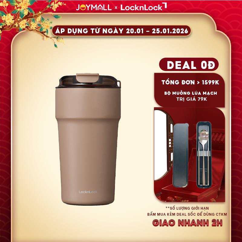 Ly giữ nhiệt 500ml LocknLock màu Nâu LHC4357CHO Cafe Tumbler, Hàng chính hãng, thép phủ sứ - JoyMall
