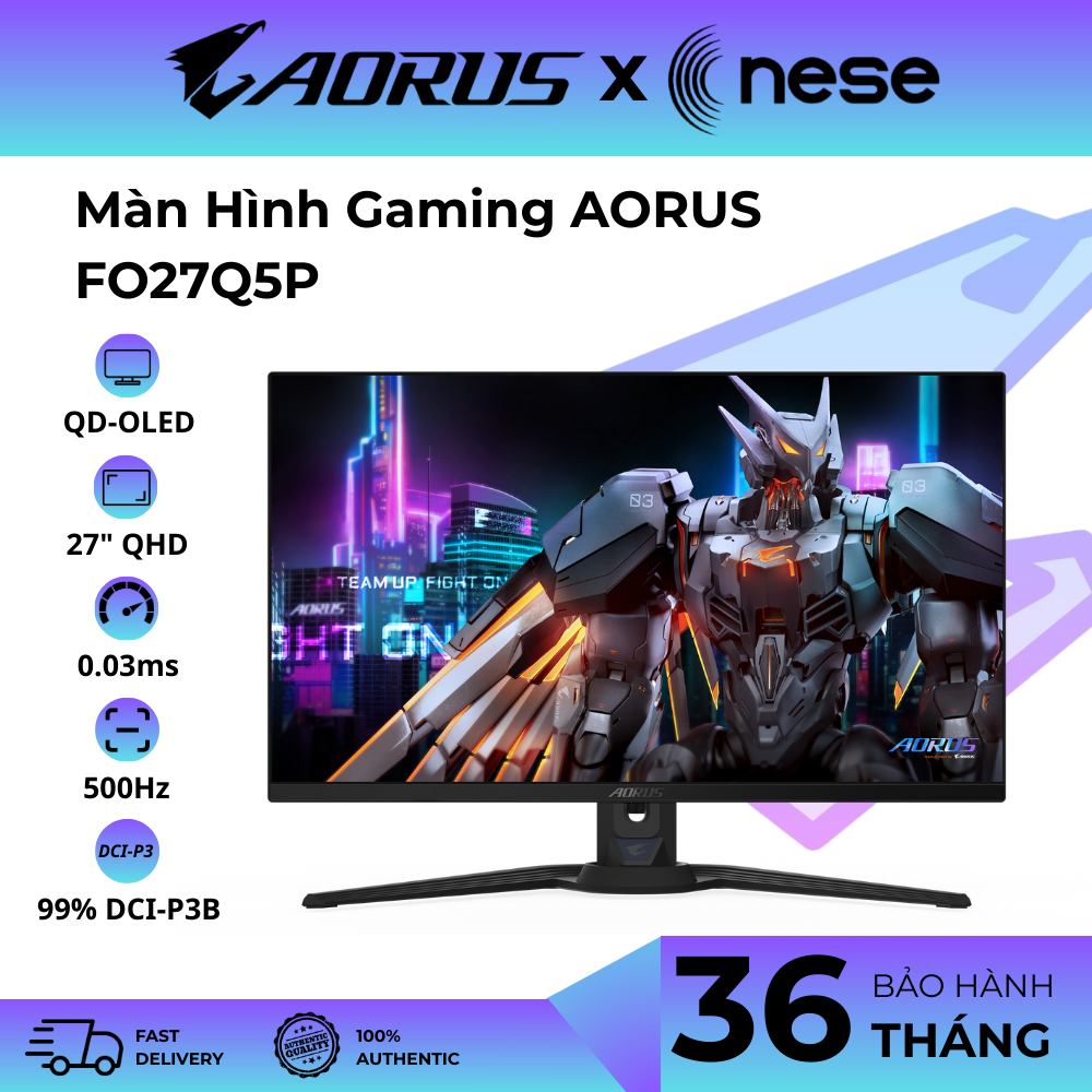 Màn Hình Gaming AORUS FO27Q5P 27" QD-OLED QHD 500Hz 0.03ms 99% DCI-P3 300nits | mini DP 2.1 USB-C | 