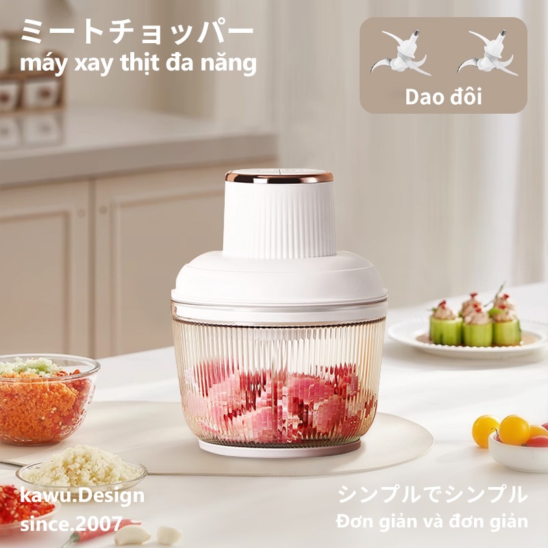 Máy xay thực phẩm đa năng 300W dung tích 2L xay thịt cá rau củ tỏi ớt Lưỡi Dao Inox 4 Cánh