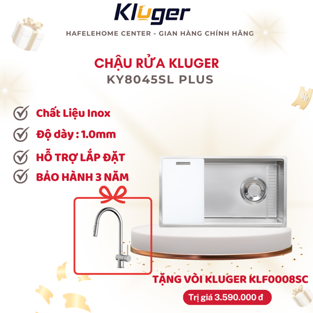 [BẢO HÀNH 10 NĂM + TẶNG VÒI RỬA] Chậu rửa chén Kluger KY8045SL Plus – Chậu Rửa Chén Cao Cấp