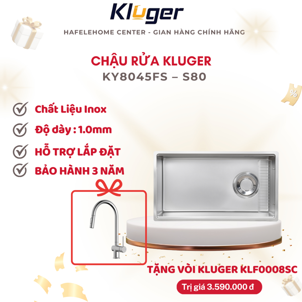 [BẢO HÀNH 10 NĂM + TẶNG VÒI RỬA] Chậu rửa chén Kluger KY8045FS – S80 – Thiết Kế Sang Trọng