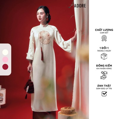 512AD101 - Ngọc Tường, Dao Huyền ,Cẩm Dung Áo dài lụa thêu triện pha lê ADORE DRESS