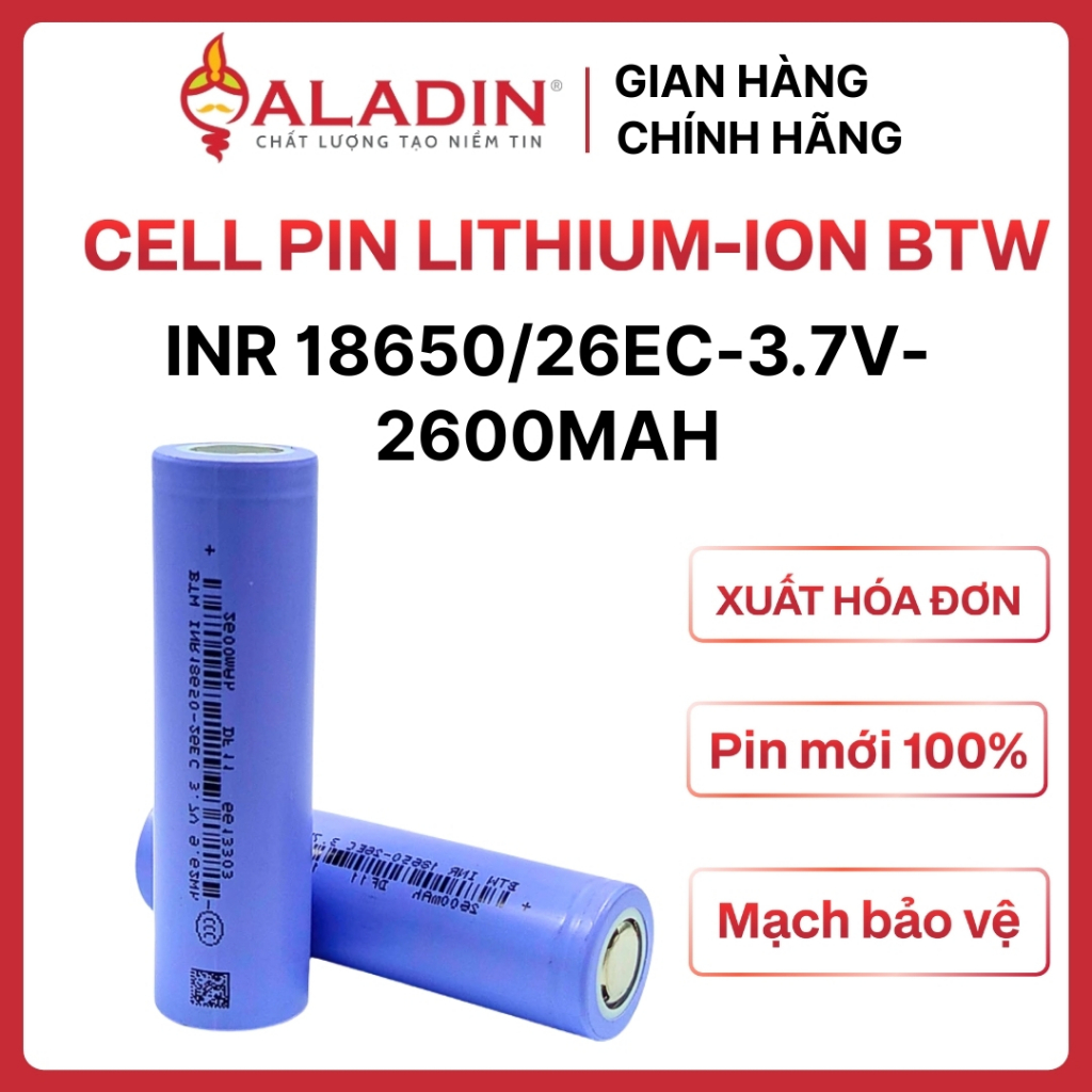 CELL PlN Li-ion INR 18650/26EC-3.7V-2600mAh, pin 18650 dung lượng 2600mAh dòng xả 0.5C kích thước 18