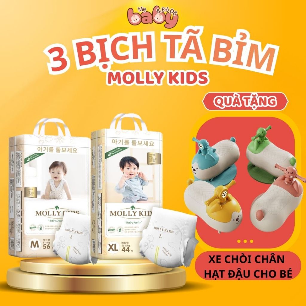 [ 3 Bịch Bỉm Molly Kids ] [ Tặng Xe Chòi Chân Hạt Đậu Cho Bé ] Bỉm Molly Kids Cho Bé Size NB - 4XL