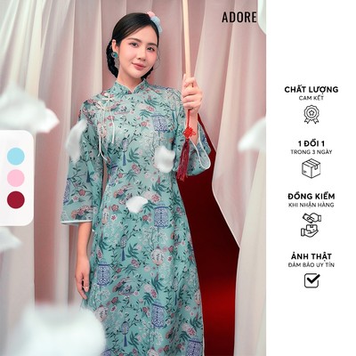 512AD102  Diễm Tường,Cát Tường , Lam Tường  - Set áo dài tơ đèn lồng hồng mơ phai ADORE DRESS