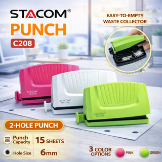Đục 02 lỗ 15 tờ, thân vỏ nhựa siêu nhẹ nhưng rất cứng, khỏe, bấm nhẹ tay | Stacom C208