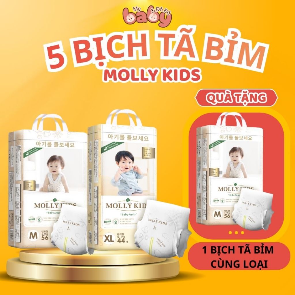 [ 5 Bịch Bỉm Molly Kids ] [ Tặng 1 Bịch Tã Bỉm Cùng Loại ] Bỉm Molly Kids Cho Bé Size NB - 4XL