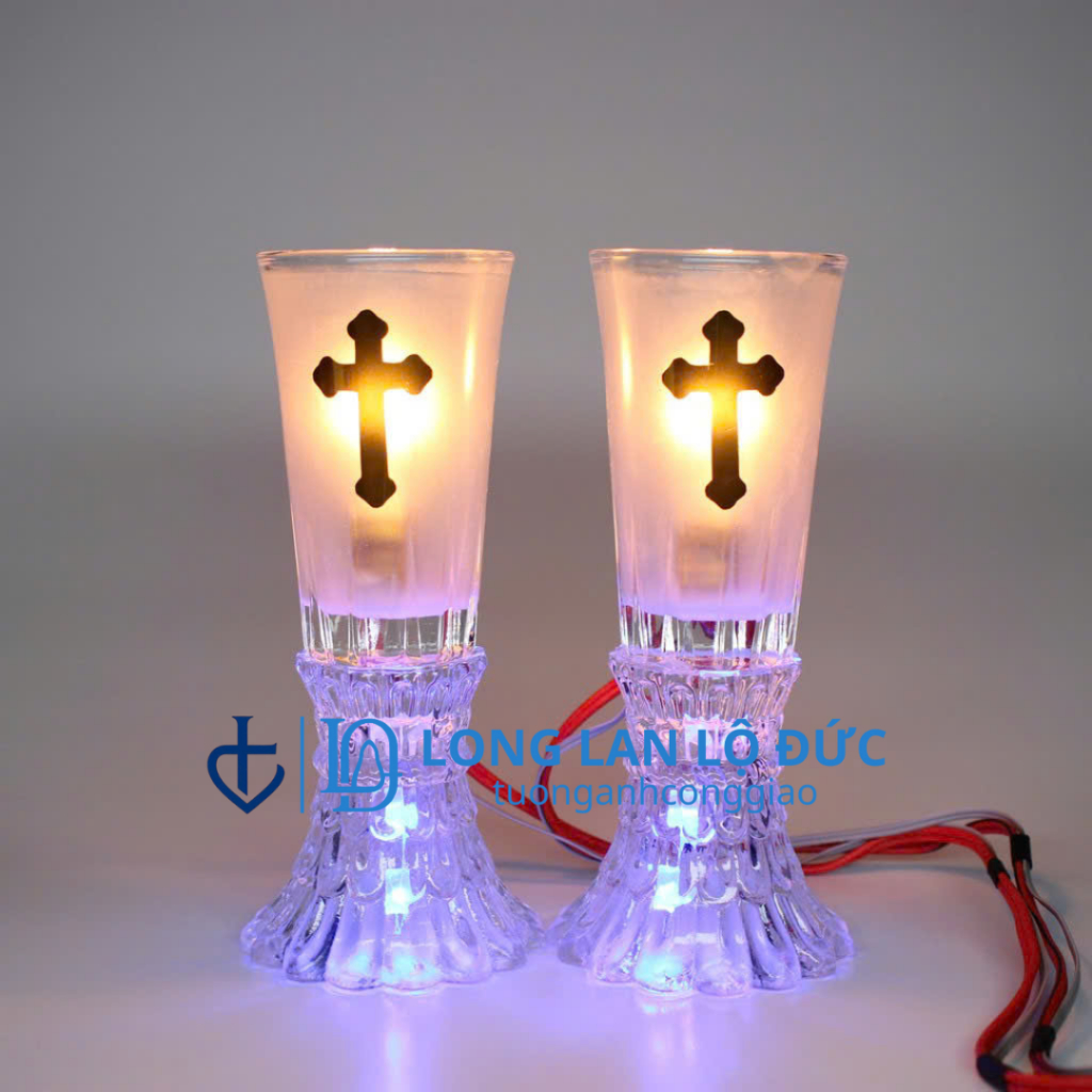 LY ĐIỆN THỜ CÔNG GIÁO – CẶP LY ĐIỆN K3 THÁNH GIÁ ÁNH SÁNG LED, ĐÈN THỜ BÀN THỜ CHÚA